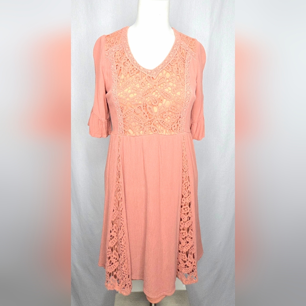 Maurices Dusty Rose Pink Boho Crochet Lace Mini Dress NWOT Size S